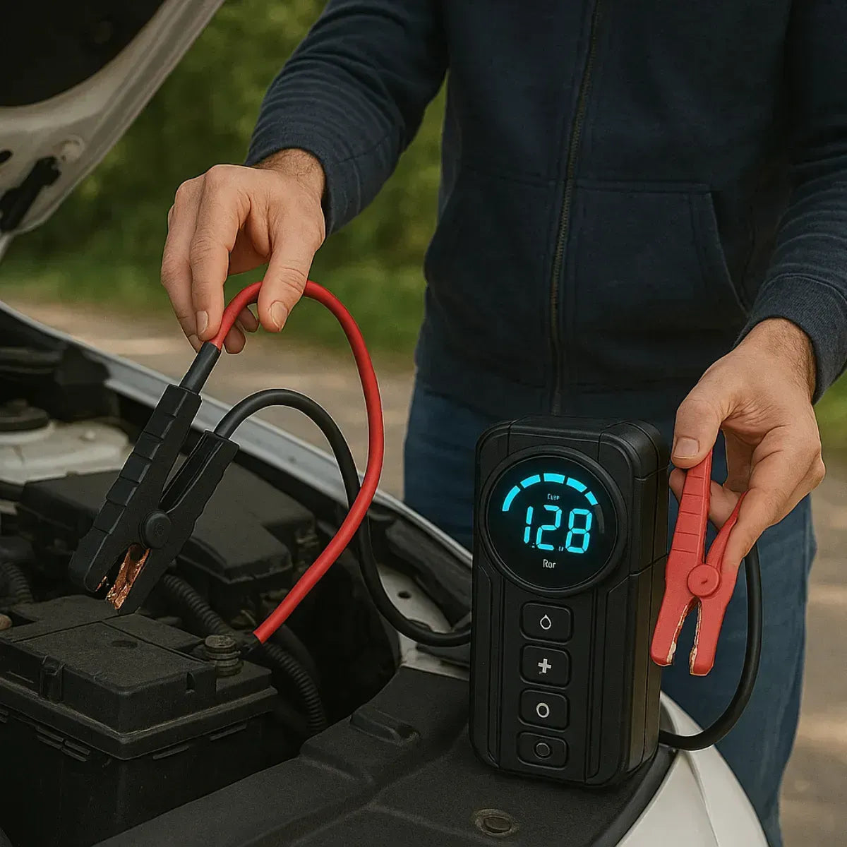 Arrancador de Batería Portátil 12V 600A con Compresor de Aire 150 PSI y Linterna LED