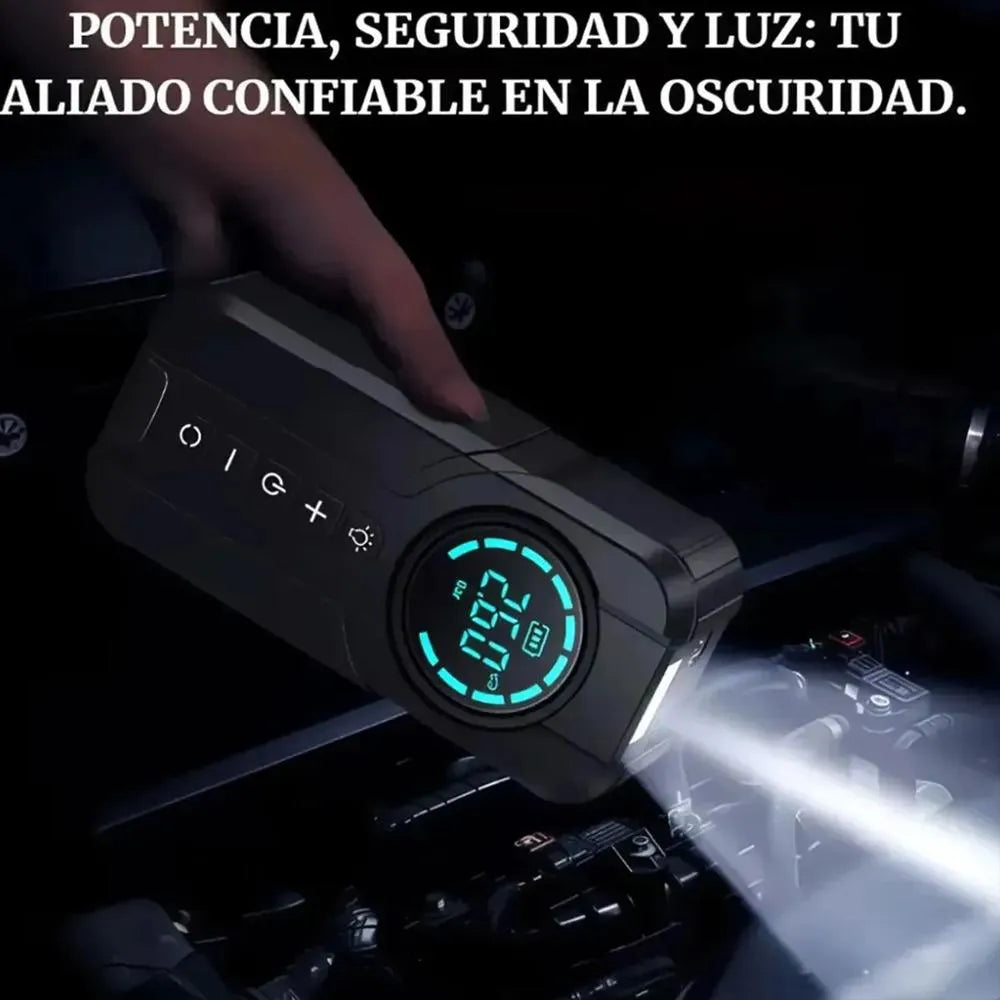 Arrancador de Batería Portátil 12V 600A con Compresor de Aire 150 PSI y Linterna LED