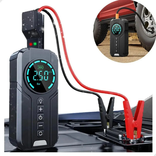 Arrancador de Batería Portátil 12V 600A con Compresor de Aire 150 PSI y Linterna LED