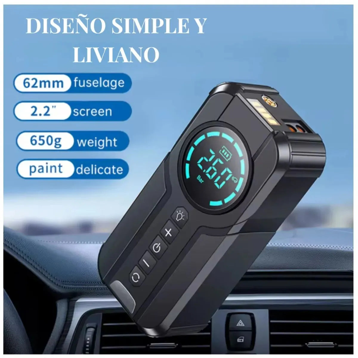 Arrancador de Batería Portátil 12V 600A con Compresor de Aire 150 PSI y Linterna LED